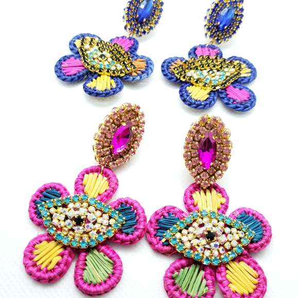 100% handmade, rattan earrings,statement  jewelry - Picture 5 of 5